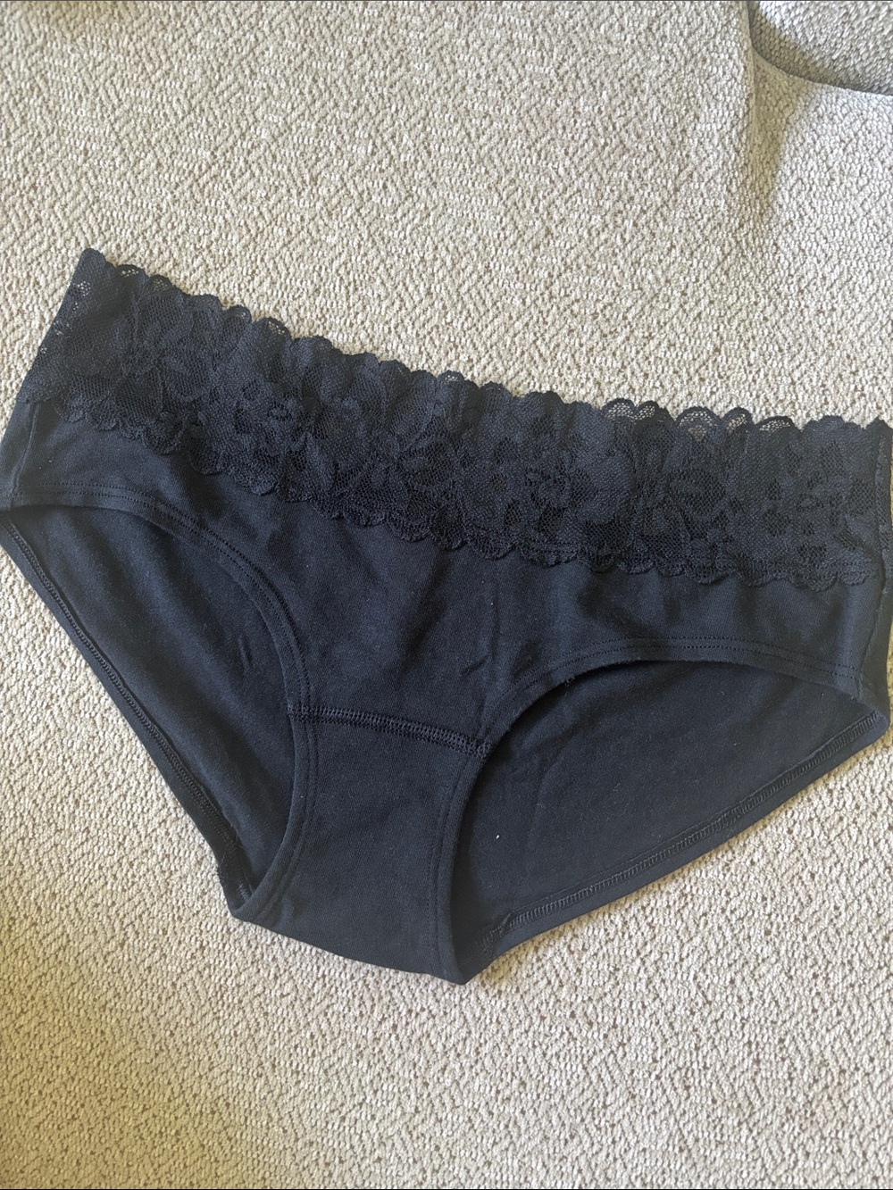 VS Black Lace-Trim Cotton Bikini Panty